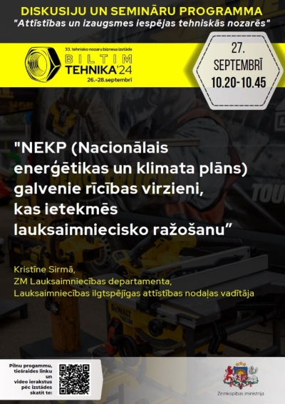 NEKP (Nacionālais enerģētikas un klimata plāns) galvenie rīcības virzieni, kas ietekmēs lauksaimniecisko ražošanu